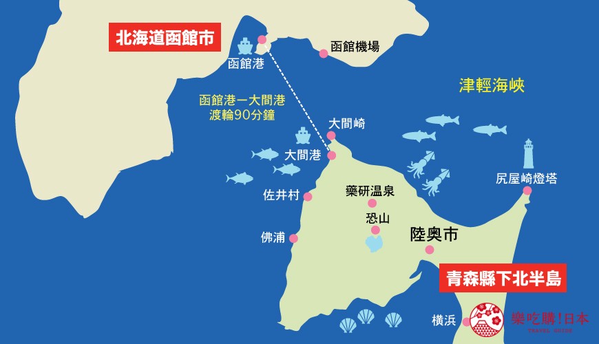 函館、青森下北半島景點地圖
